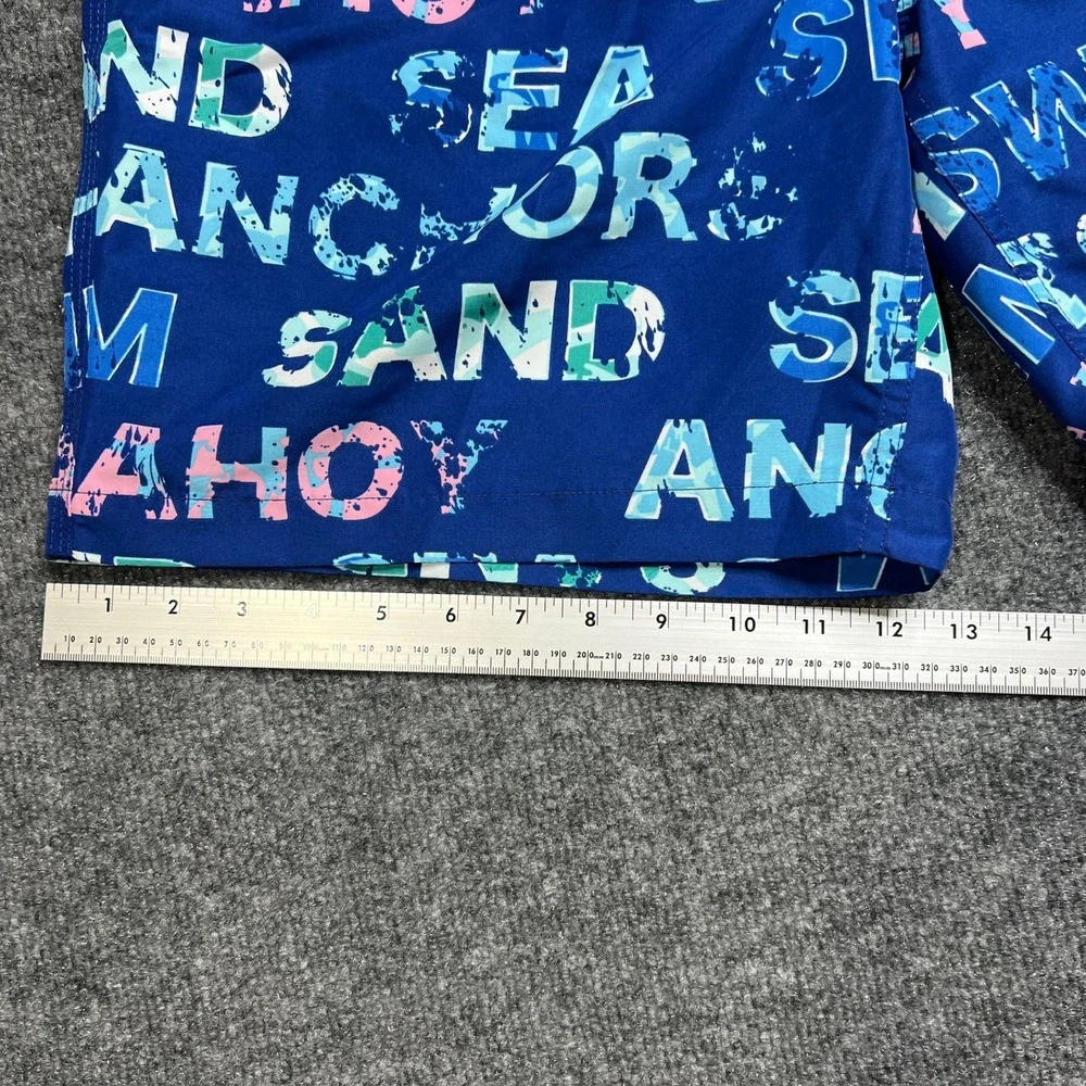 Brooks Brothers Mens Large Blue Nautical Word Board Shorts Swim Trunks 100056286